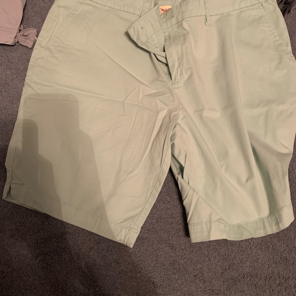Green shorts the size is 1897% cotton/all gone down 3% spandex